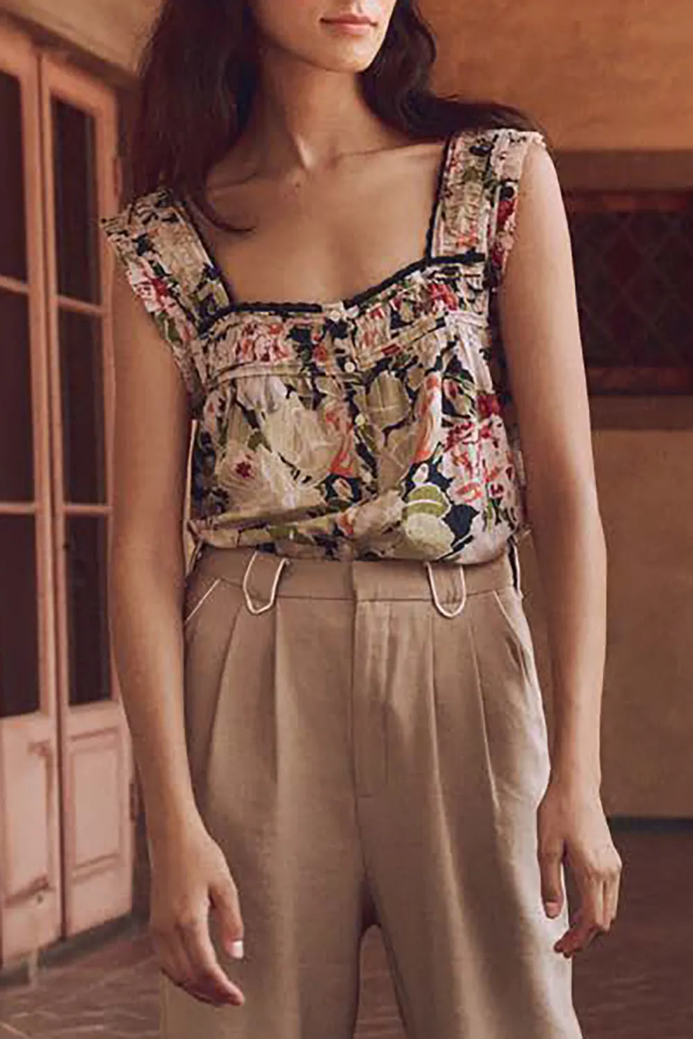 The Victorian Pleat Tank in Vintage Rose Print