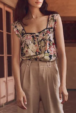 The Victorian Pleat Tank in Vintage Rose Print