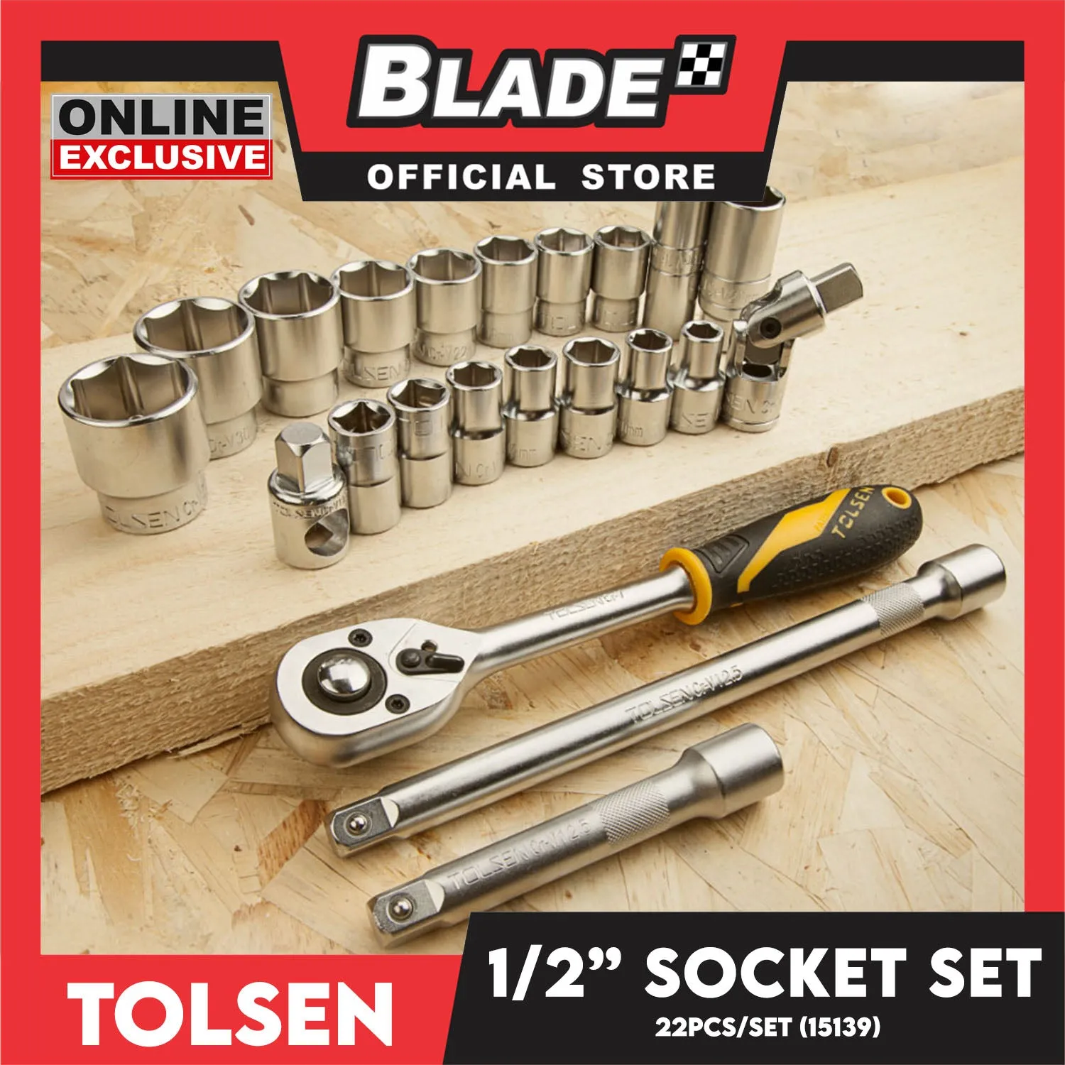 Tolsen 22pcs 1/2 Socket Set With Durable Storage Case 15139