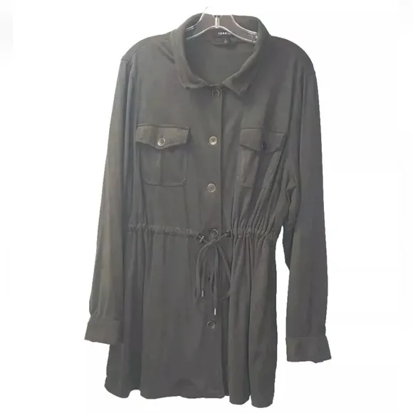 Torrid Cargo Coat Woman Plus 2X Faux Suede Green Zip Jacket Fairy Boho Coastal