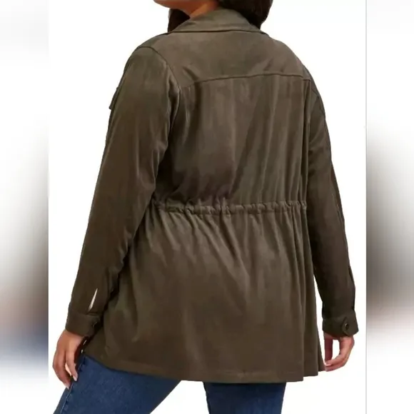 Torrid Cargo Coat Woman Plus 2X Faux Suede Green Zip Jacket Fairy Boho Coastal