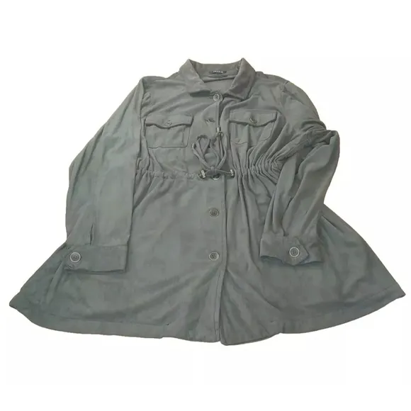 Torrid Cargo Coat Woman Plus 2X Faux Suede Green Zip Jacket Fairy Boho Coastal