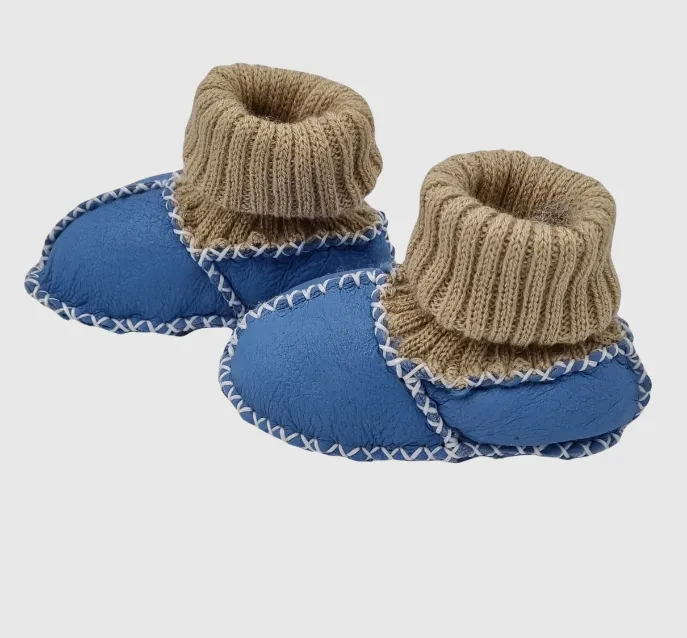 Upcycled Leather Booties Blue
