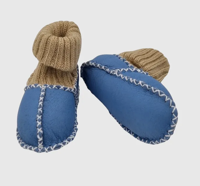 Upcycled Leather Booties Blue