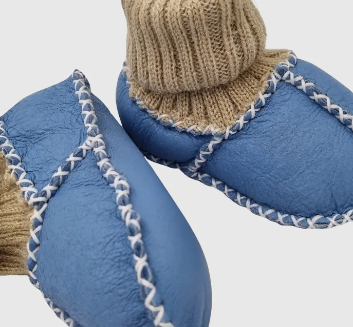 Upcycled Leather Booties Blue