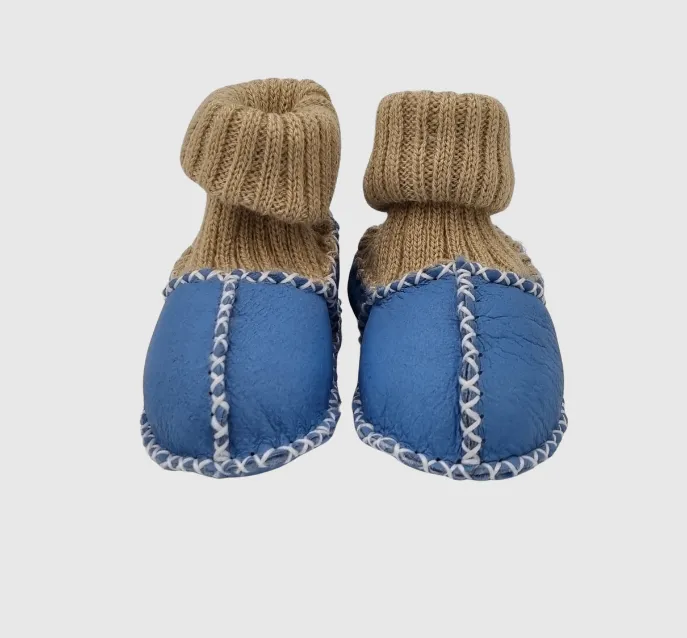 Upcycled Leather Booties Blue