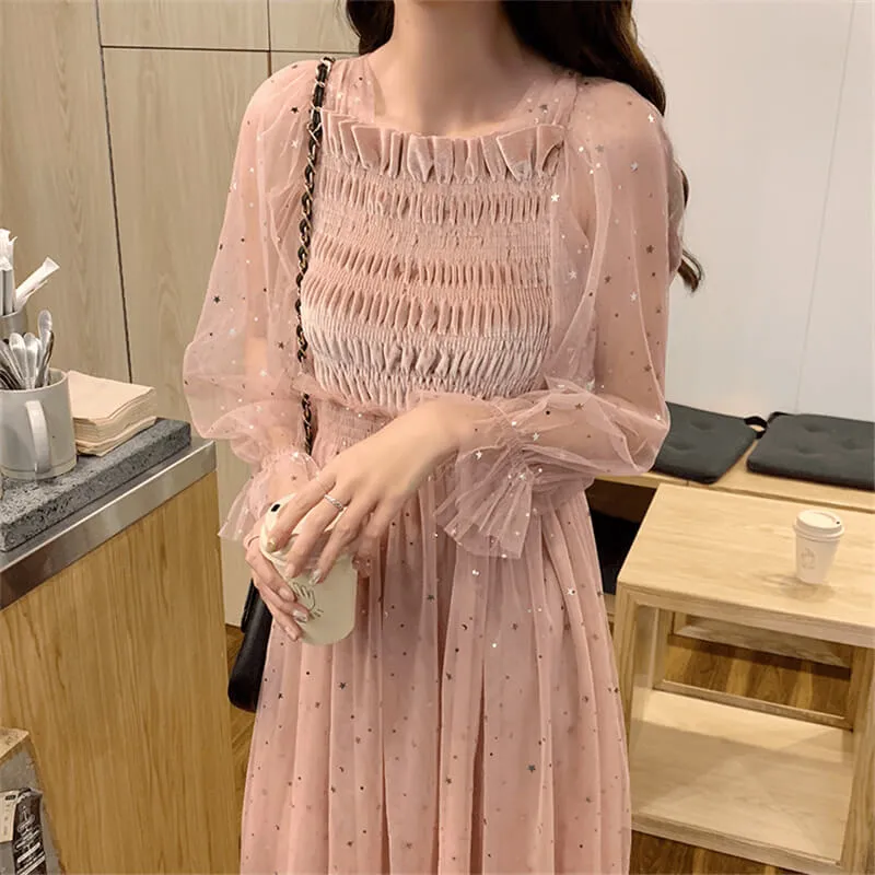 [@usagi_lunnaya ]  "CHIC STAR MESH" DRESS K060107