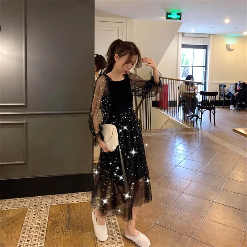 [@usagi_lunnaya ]  "CHIC STAR MESH" DRESS K060107
