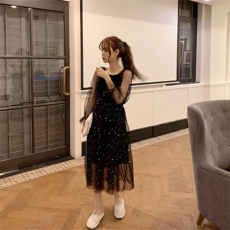 [@usagi_lunnaya ]  "CHIC STAR MESH" DRESS K060107