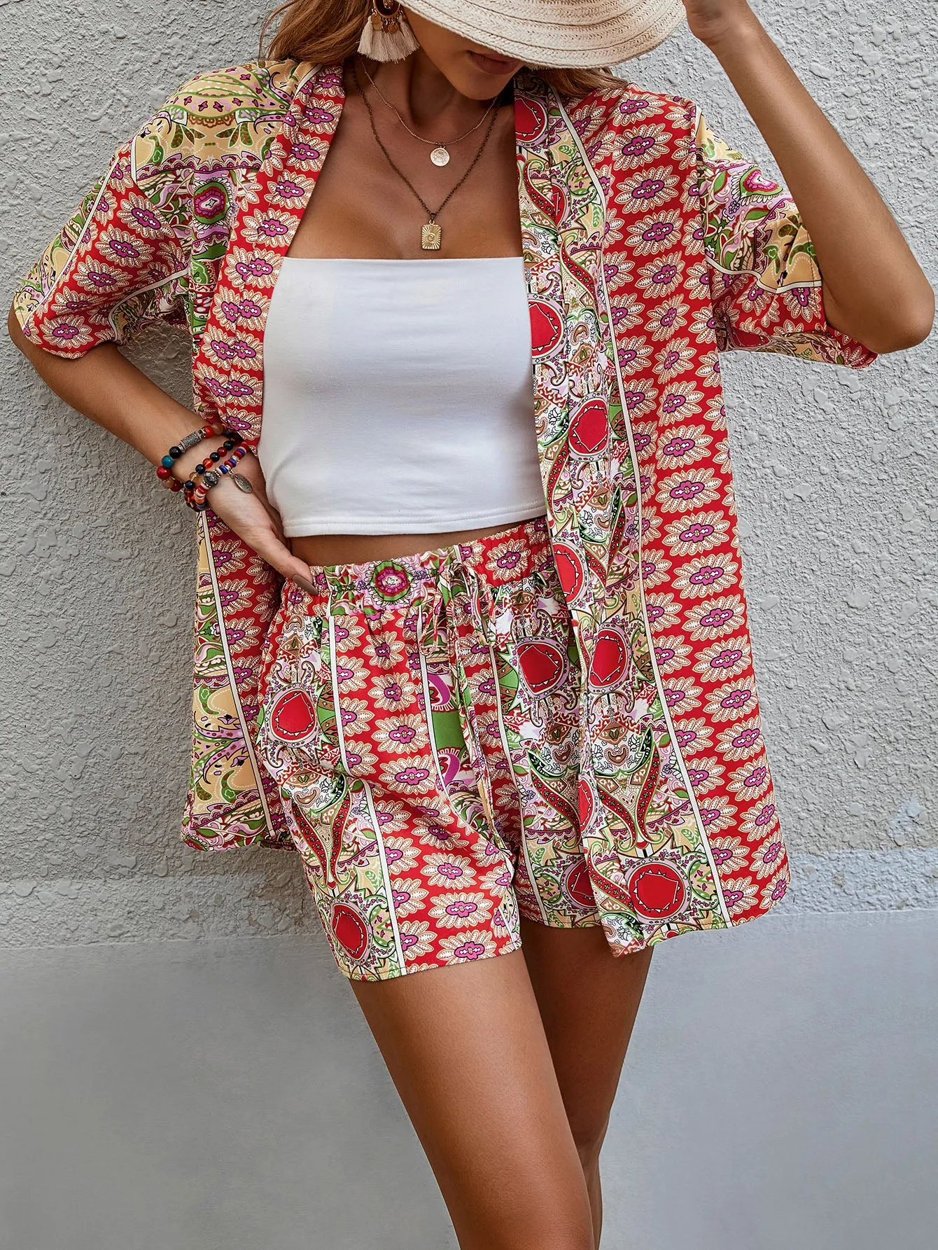 Vacay All Day Paisley Kimono & Shorts Set