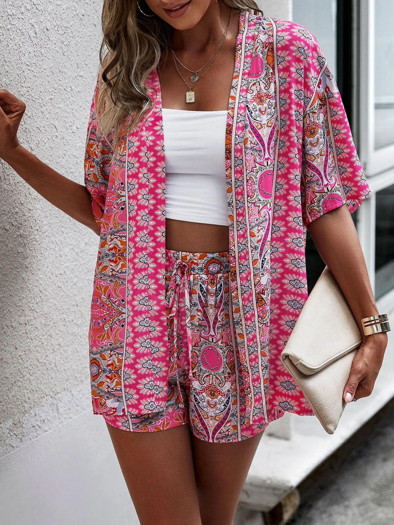 Vacay All Day Paisley Kimono & Shorts Set