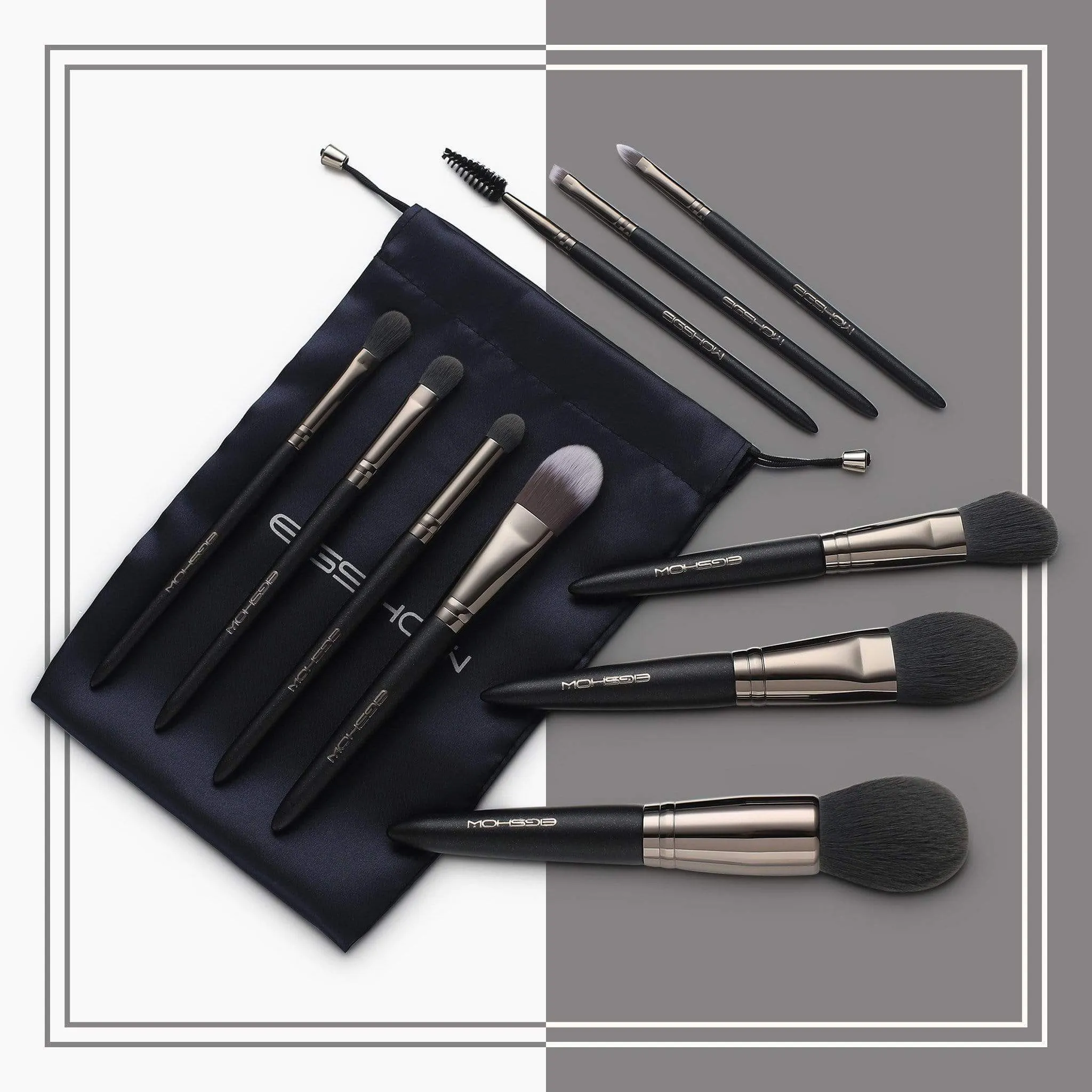 VEGAN SERIES - 10 PCS NANOFIBER BRUSH KIT - LIGHT GUN BLACK
