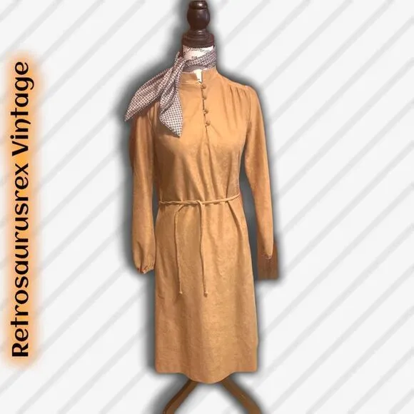 VINTAGE 1960’s Boho Suede-Look Shift Dress Size Large
