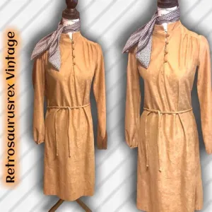 VINTAGE 1960’s Boho Suede-Look Shift Dress Size Large