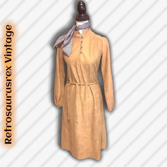 VINTAGE 1960’s Boho Suede-Look Shift Dress Size Large