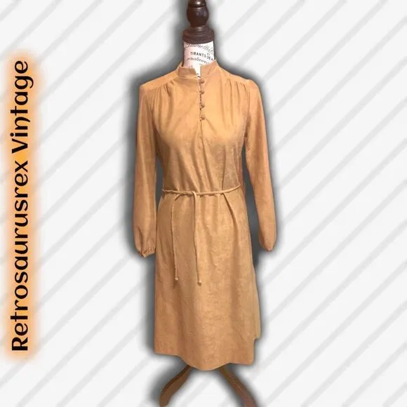 VINTAGE 1960’s Boho Suede-Look Shift Dress Size Large