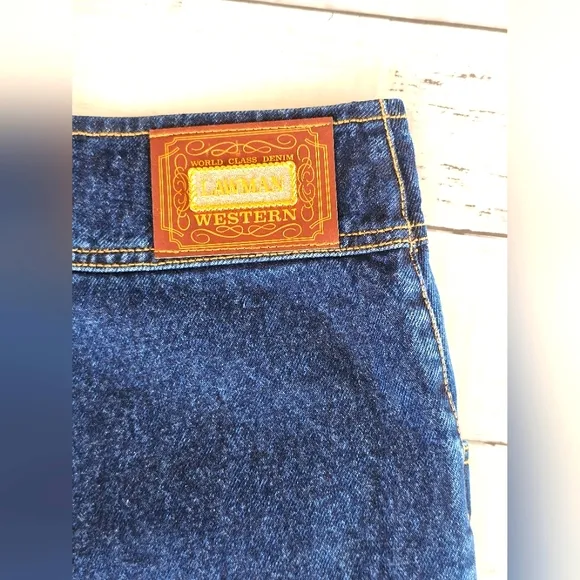 Vintage 90's RARE NEW Lawman Western Dark Denim Suede Stitch Jeans Slim Fit