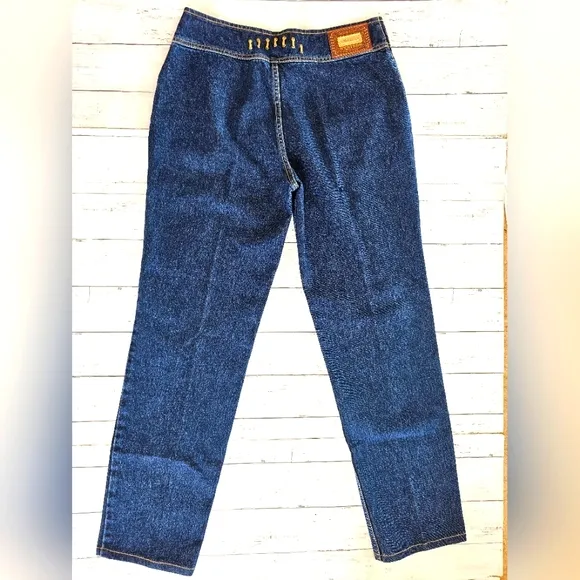 Vintage 90's RARE NEW Lawman Western Dark Denim Suede Stitch Jeans Slim Fit