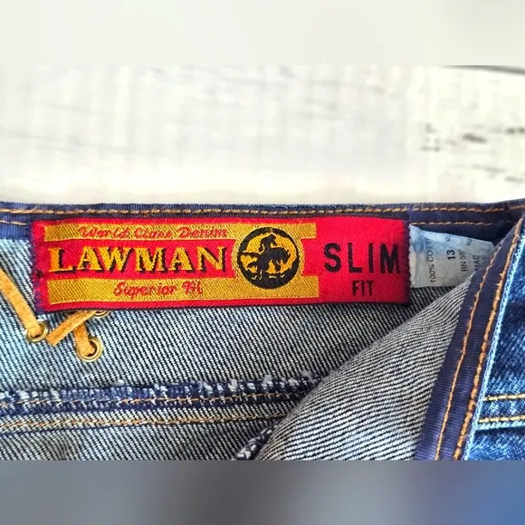 Vintage 90's RARE NEW Lawman Western Dark Denim Suede Stitch Jeans Slim Fit