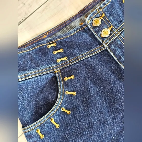 Vintage 90's RARE NEW Lawman Western Dark Denim Suede Stitch Jeans Slim Fit