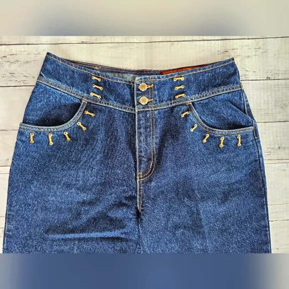 Vintage 90's RARE NEW Lawman Western Dark Denim Suede Stitch Jeans Slim Fit