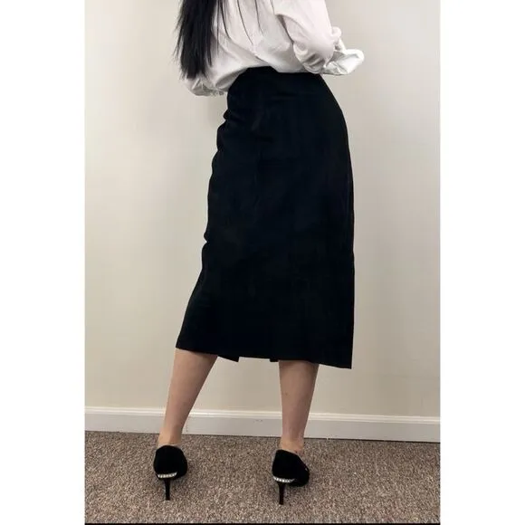 Vintage Savannah Black Genuine Leather Suede Pencil Skirt