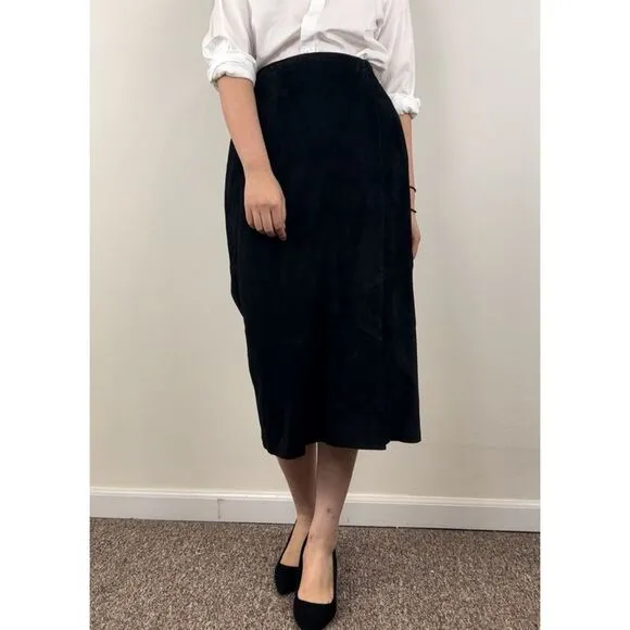 Vintage Savannah Black Genuine Leather Suede Pencil Skirt