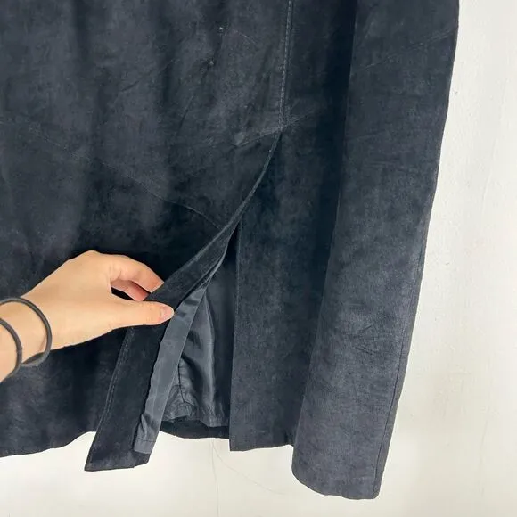 Vintage Savannah Black Genuine Leather Suede Pencil Skirt