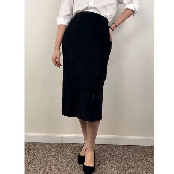 Vintage Savannah Black Genuine Leather Suede Pencil Skirt
