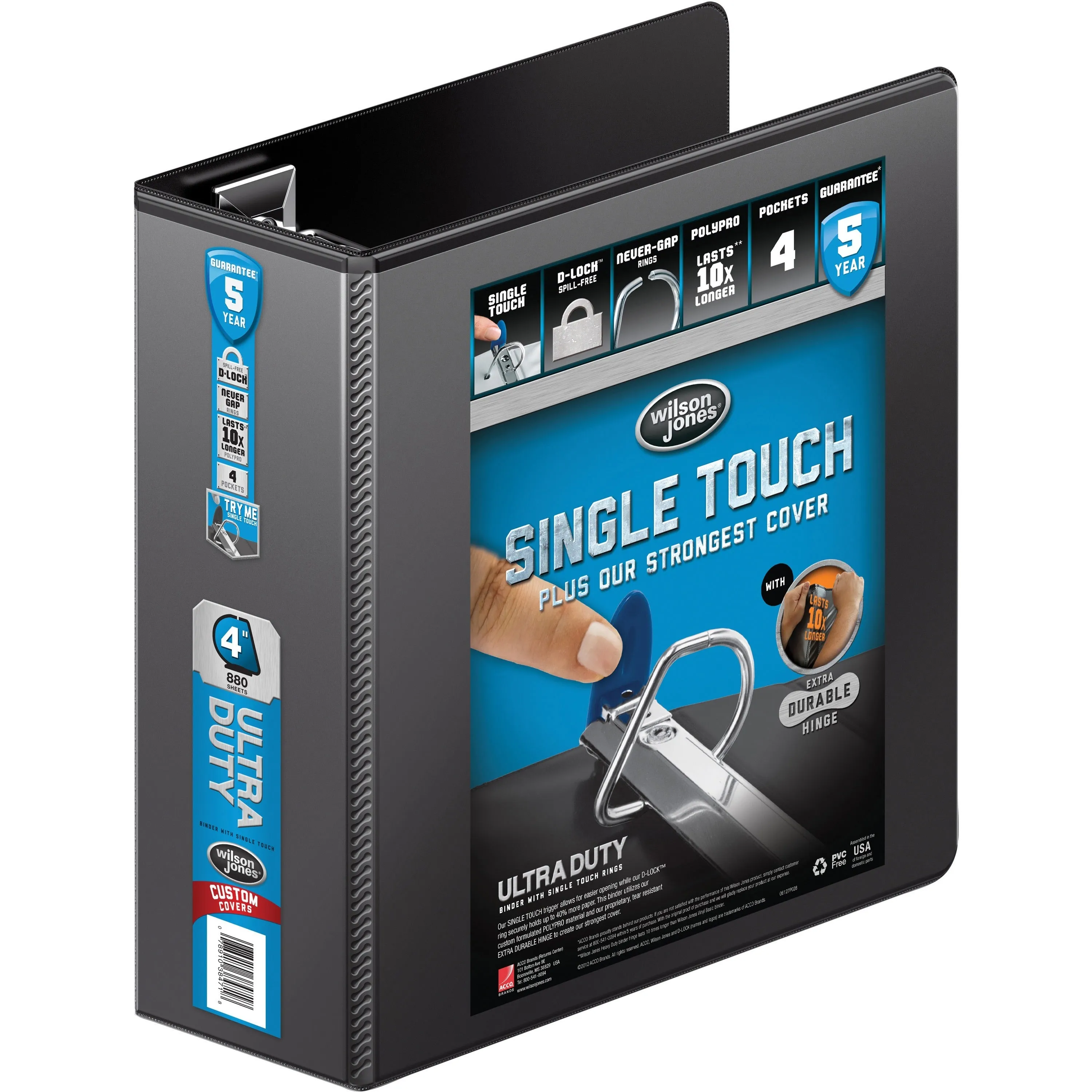 Wilson Jones® Ultra Duty D-Ring View Binder with Extra Durable Hinge, 4", Black