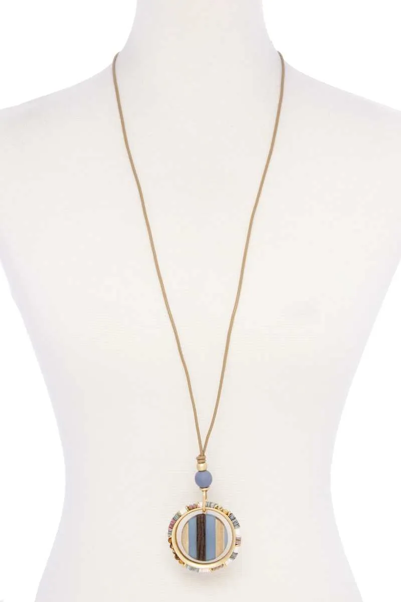 Wooden Pendant Suede Necklace