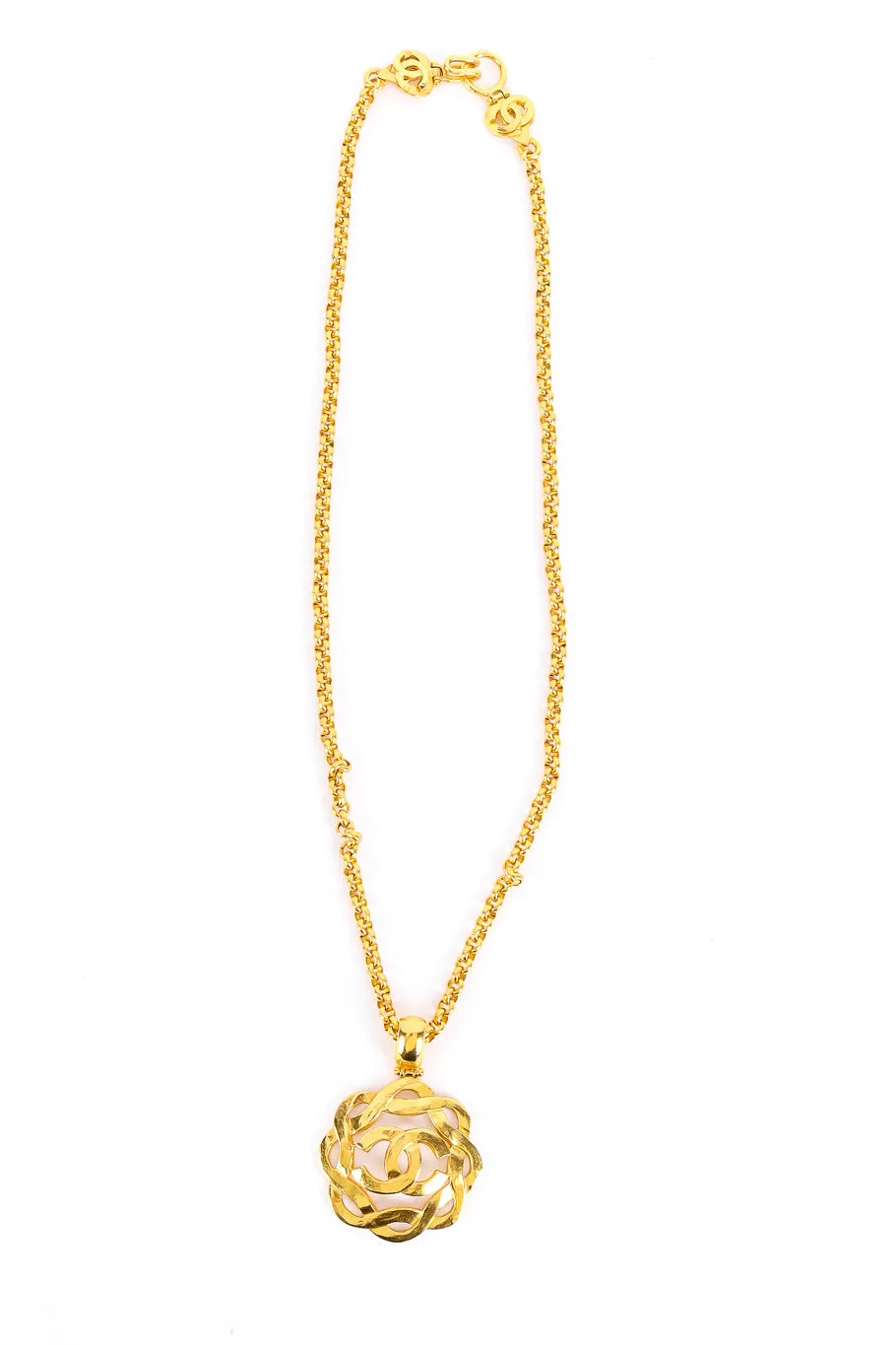Woven CC Logo Pendant Necklace