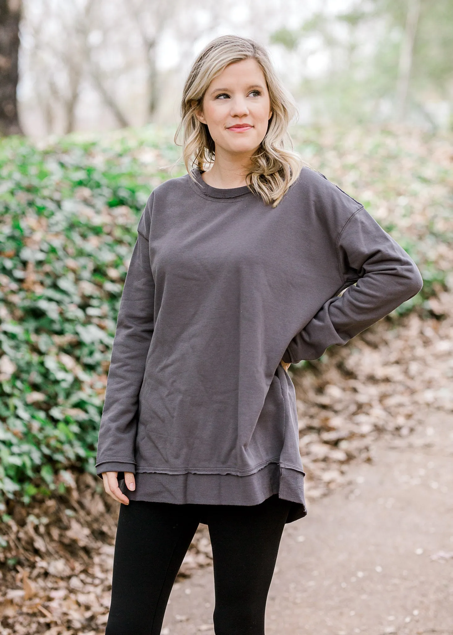 X Warm Charcoal Long Sleeve Top