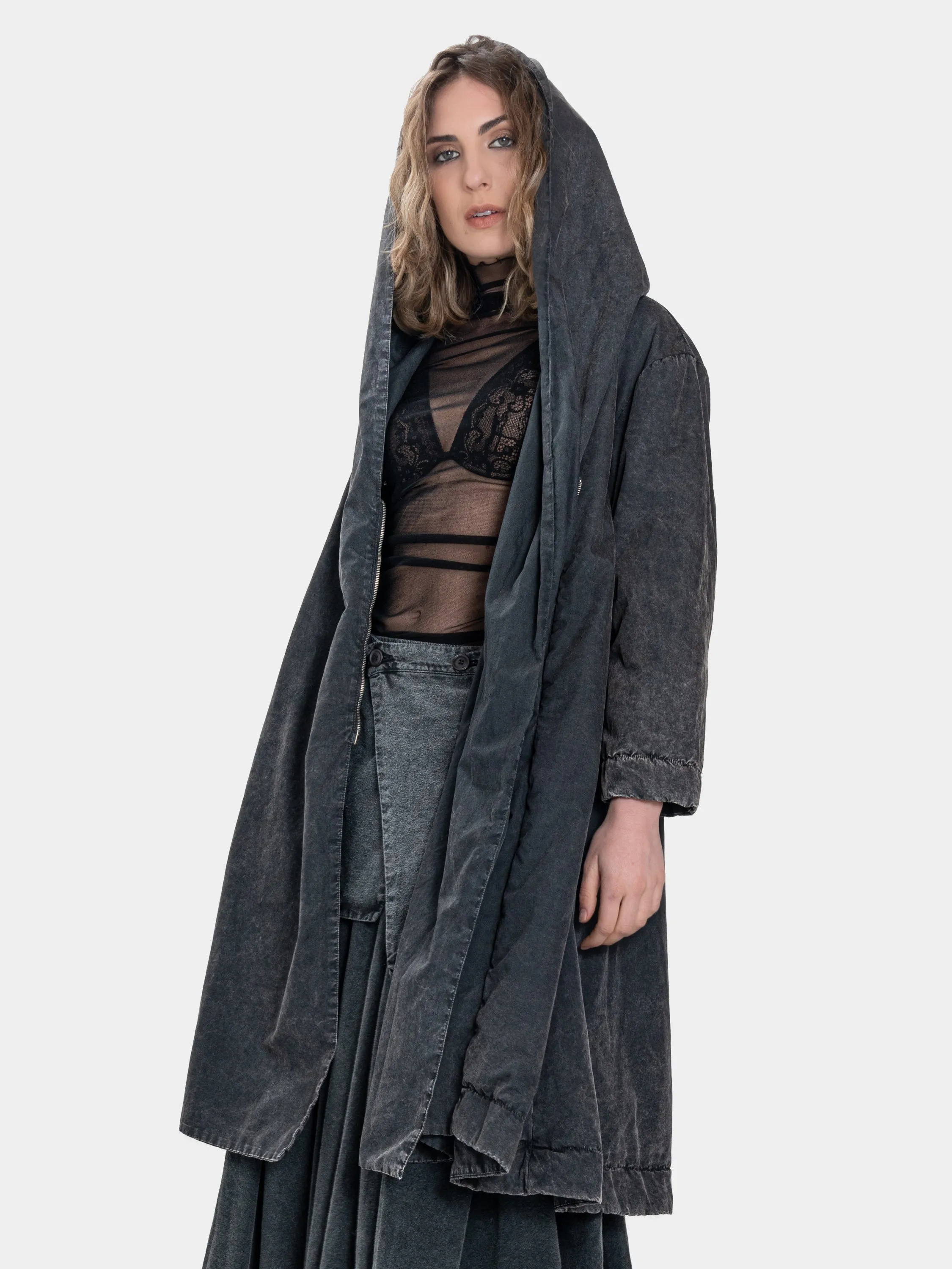 Zip Up Hooded Swing Coat