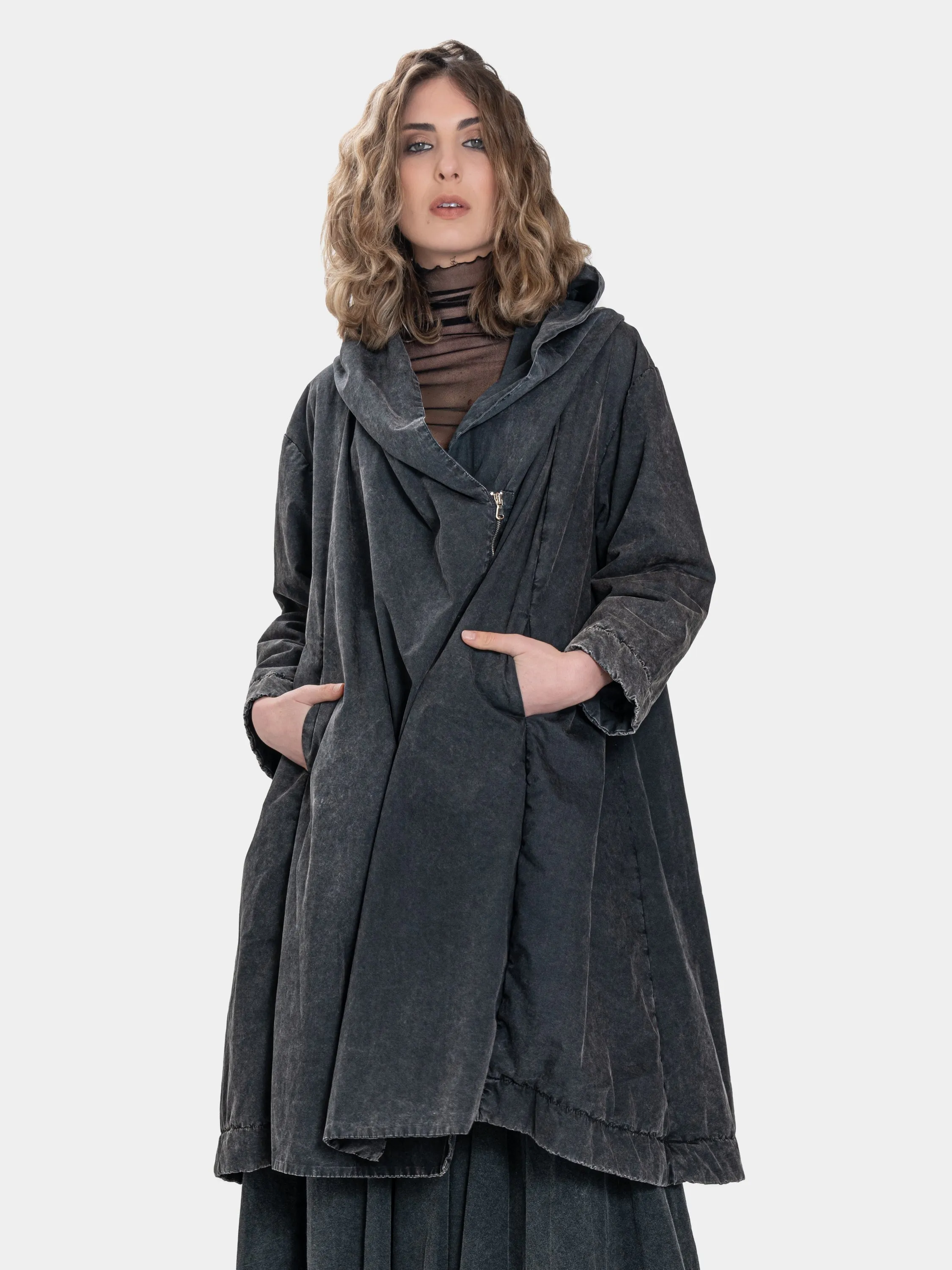 Zip Up Hooded Swing Coat